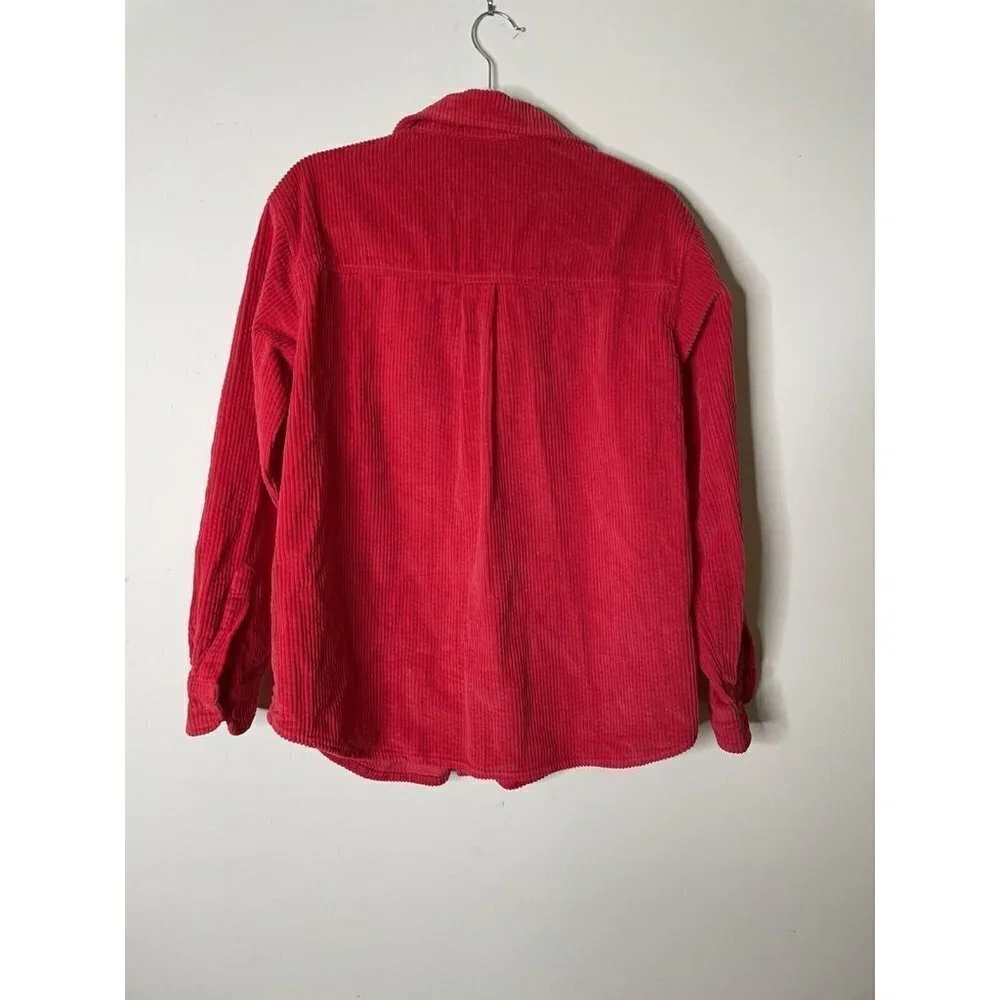 Free People CP Shades Oversized Corduroy Button-down Red Shirt Sz XS NEW $188